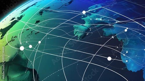 Satellite Orbit Path Visualization Around Earth Grid Network