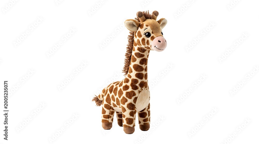 Obraz premium Plush toy giraffe standing isolated on white background