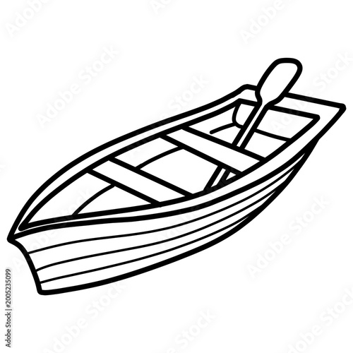 Obraz na płótnie cartoon illustration outline of a wooden boat with oars