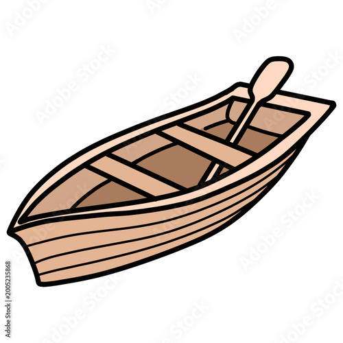 Photos cartoon illustration of a wooden boat with oars
