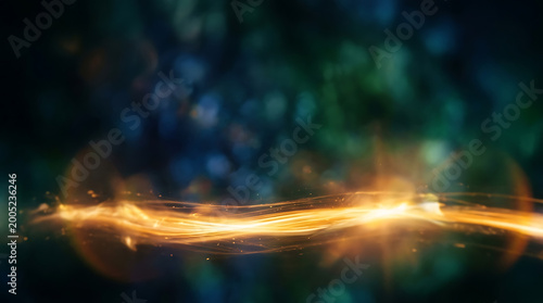 golden light trail swirl on dark abstract motion background
