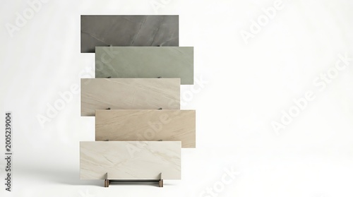 Assorted Large Format Tile Samples in Earthy Neutral Tones, Grey Beige and Sage Green Stone Texture Slabs for Modern Home Construction and Decoration