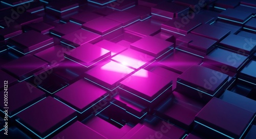 Cyberfuturistic transparent glass elements and liquid acrylic red purple blue glow on black backdrop cinematic tech background design cover art visuals 3d rendering 