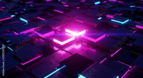 Cyberfuturistic transparent glass elements and liquid acrylic red purple blue glow on black backdrop cinematic tech background design cover art visuals 3d rendering 