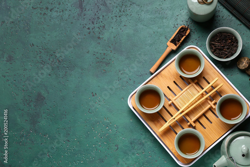 Tray with teapot, cups of t...