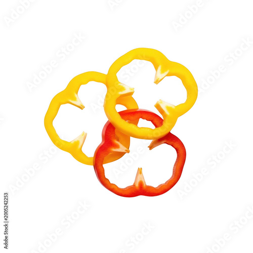 Sliced bell peppers in yellow and red isolated on transparent background high quality