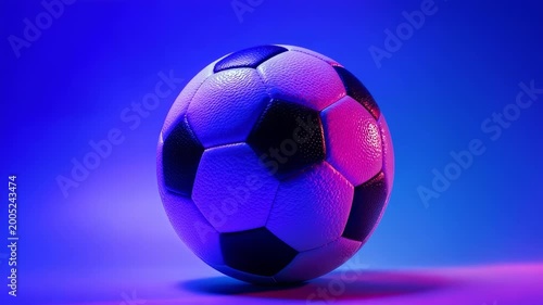 Soccer Ball on Gradient Background with Neon Lights.