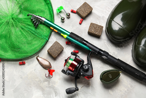 Set of fishing tackle on gr...