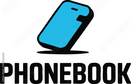 Blue smartphone icon with phonebook text on white background