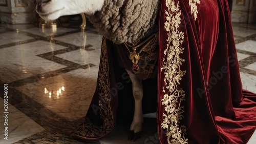 Regal Sheep Wearing Crown and Robe.