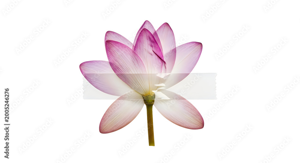 Obraz premium Beautiful pink desert flower blossom with delicate petals taped on a simple plain white surface
