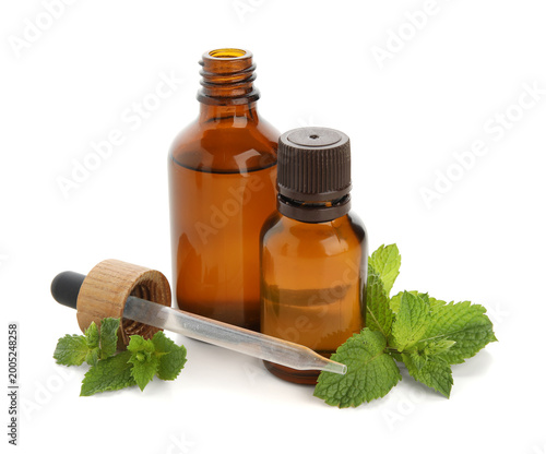 Bottles of fresh mint essen...
