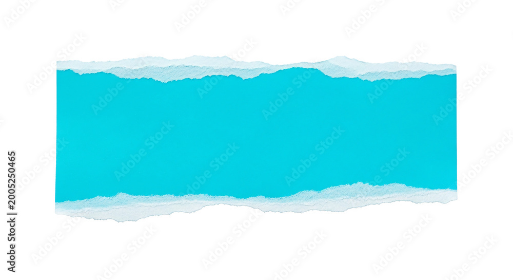 Fototapeta premium Bright turquoise torn paper with white ripped edges.