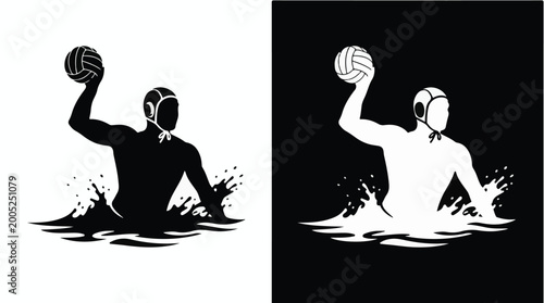 Tableau sur toile Water polo player throwing ball in swimming pool with splash