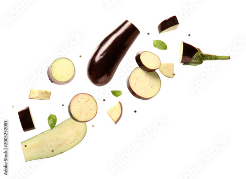Flying fresh ripe eggplant ...