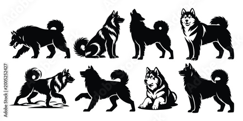 Tableau sur toile Siberian Husky and Alaskan Malamute Silhouette Set