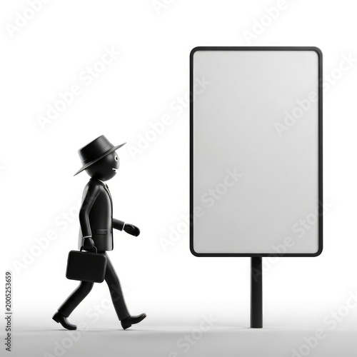 Businessman walking past blank billboard.