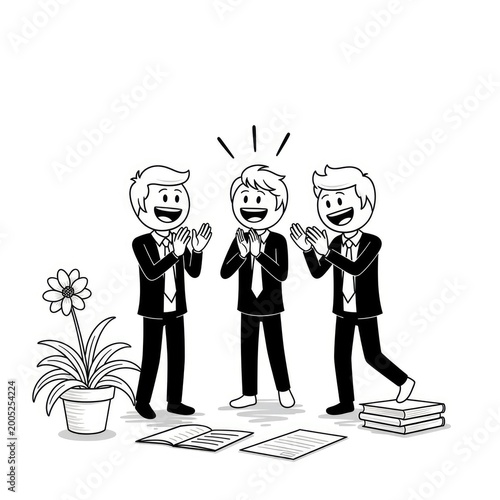 Businessmen celebrating success with books.
