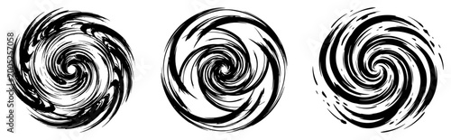 Swirling circular vortex shapes with brush stroke texture in monochrome grunge style
