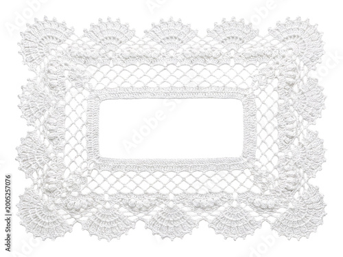 Schilderij op canvas Intricate white lace doily, rectangular shape with ornate patterned edge