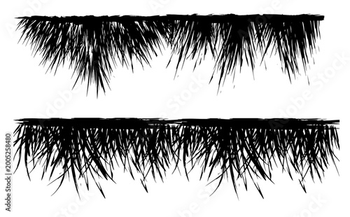 Horizontal grass border with sharp needle strokes in monochrome textured style