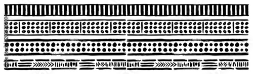 Bild auf Leinwand Primitive ethnic border pattern with hand drawn stripes and dots