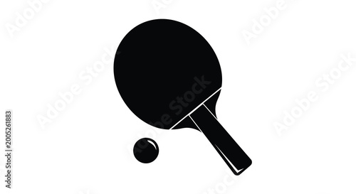 Table tennis paddle and ball silhouette on a white background simple sports equipment graphic high quality professional detailed modern elegant stylish