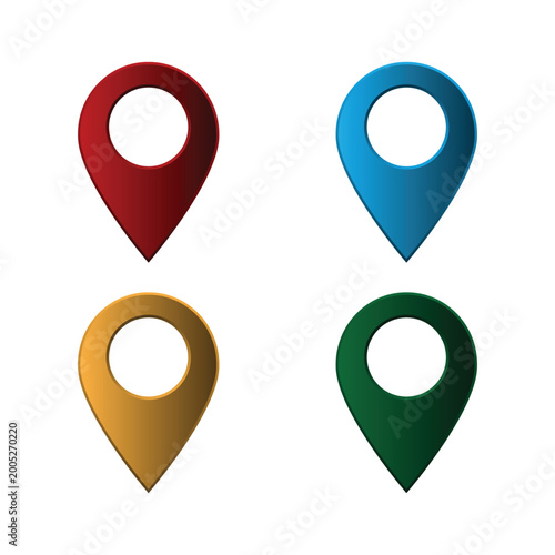 Four Colorful 3D Location Pin Icons Set for Map Navigation