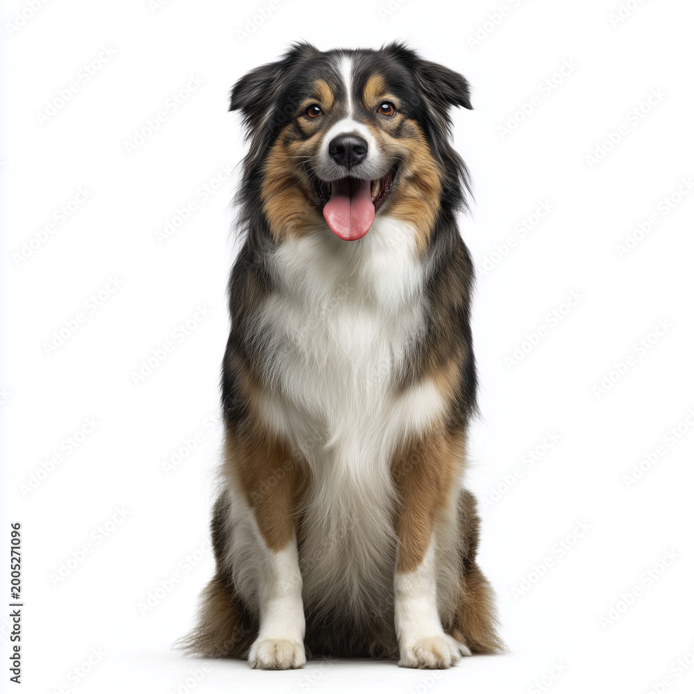 Fototapeta premium Australian shepherd dog sitting smiling studio portrait