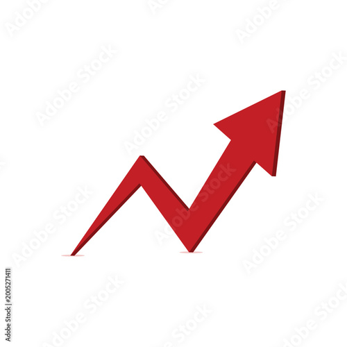 Red 3D Upward Growth Arrow Icon Isolated on White Background