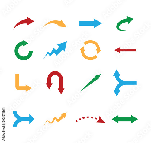 Arrow icon set. Arrows vector collection. Arrow. Colourful arrow icons. Cursor. Different arrow signs.