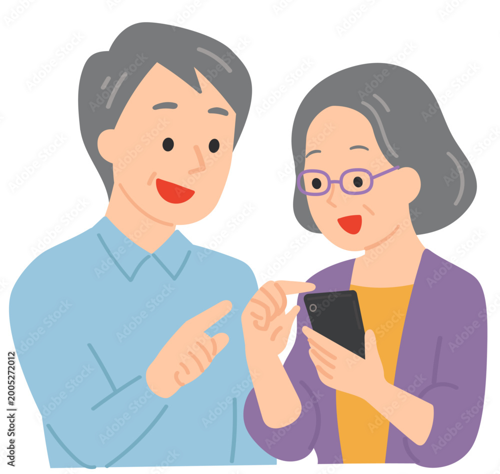 Obraz premium スマートフォンを覗き込むシニア夫婦