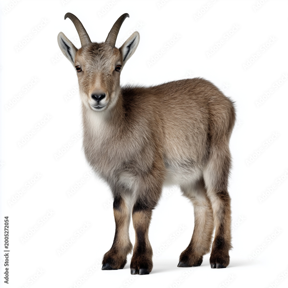 Fototapeta premium Young goat standing isolated white background portrait