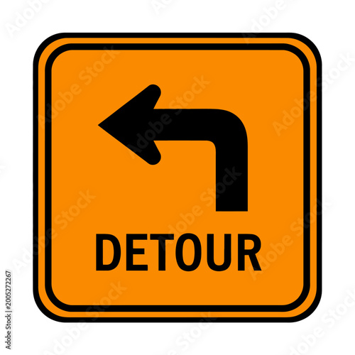 Fényképezés Detour Ahead: A vivid detour sign, a symbol of redirection and temporary adjustments, alerts drivers to an upcoming change in route