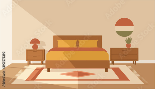 Obraz na płótnie Modern bedroom with cozy double bed and nightstands featuring hungarian flag col