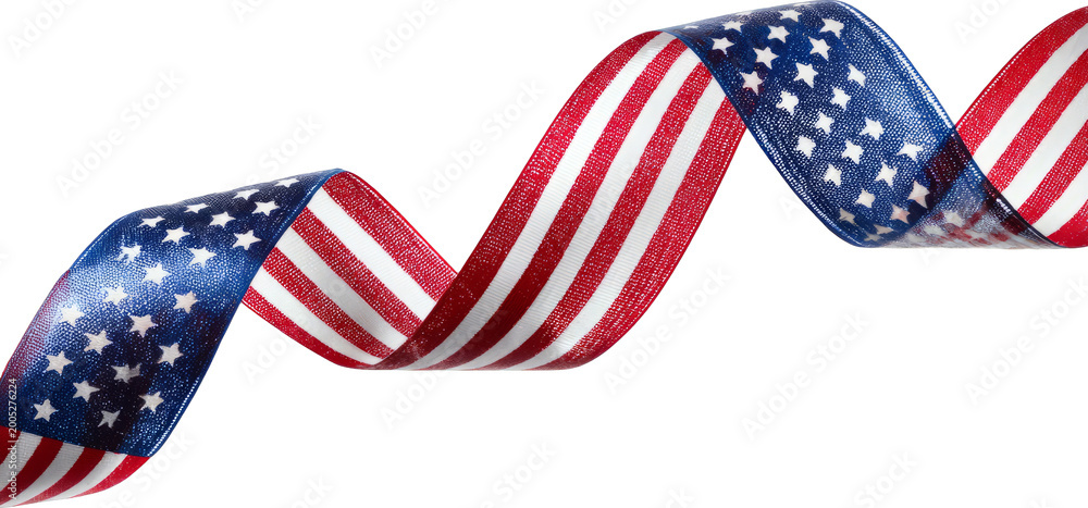 Obraz premium USA flag ribbon wavy isolated on white