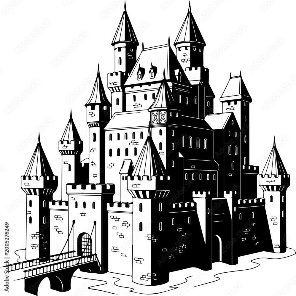 Obraz premium Castle line art silhouette vector illustration