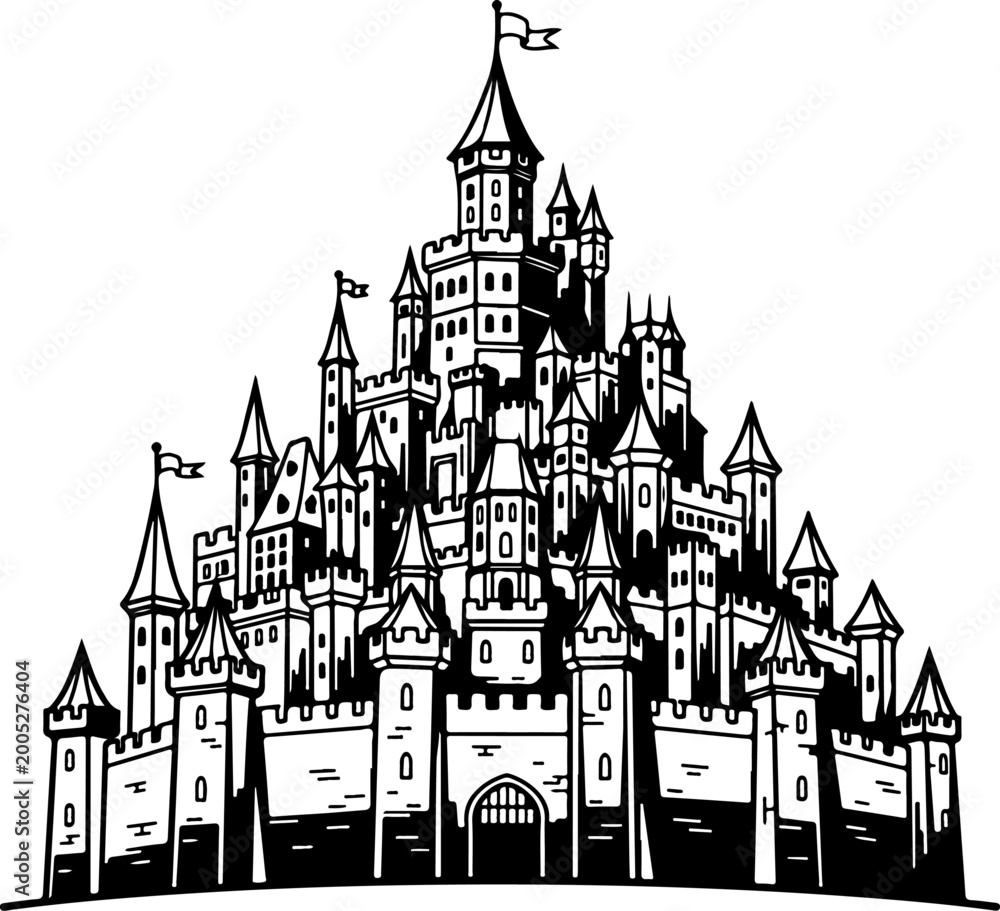 Fototapeta premium Castle line art silhouette vector illustration