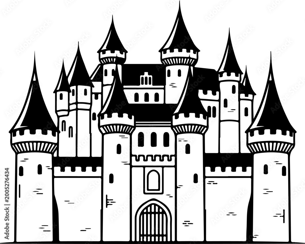 Fototapeta premium Castle line art silhouette vector illustration
