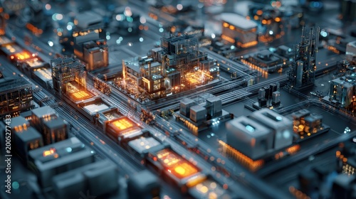 Futuristic circuit board with glowing lights and data streams