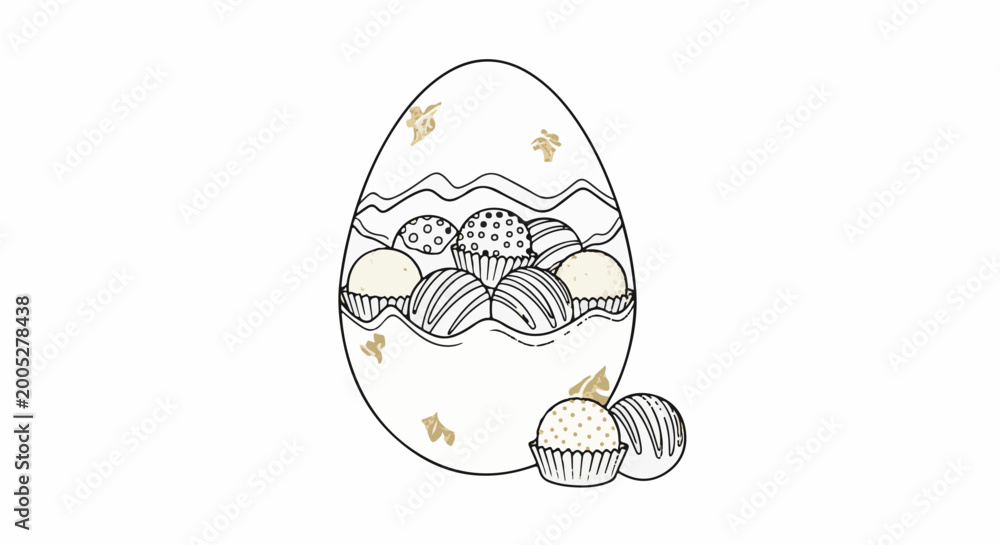 Fototapeta premium An Easter egg filled with various sweets and decorated with scattered shapes