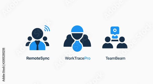 Icons illustrating remote sync work tracking team collaboration concepts graphic design collaboration tracking communication technology connection wireless business management template