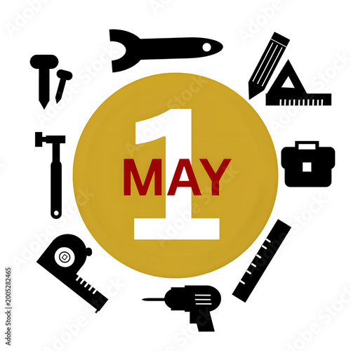 May 1 Labour Day Icon in golden Circle – Workers Day Minimal Design
