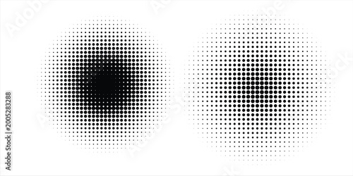 Foto Set of halftone dots gradient pattern texture isolated on white background