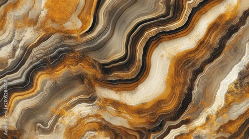 Earth-toned marble pattern with swirling layers of brown, beige, and black