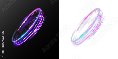 Photos light neon ring PNG with glowing purple circular loop and energy orbit abstract