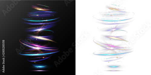 light spiral neon trails PNG with glowing vortex motion and colorful swirl lines abstract futuristic background