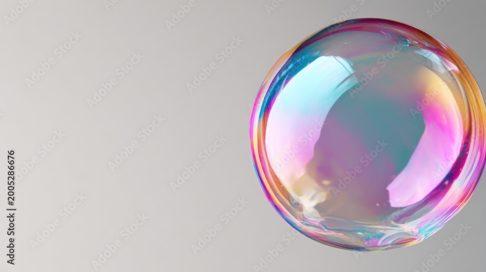 Fototapeta premium A close-up of a vibrant, iridescent soap bubble, showcasing its mesmerizing beauty and delicate form