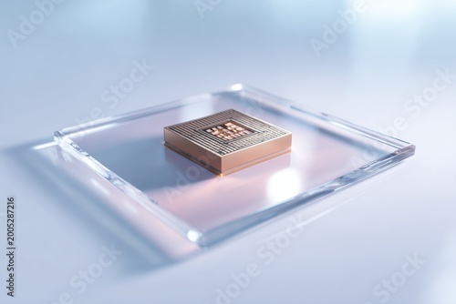 Microchip on clear glass surface soft light