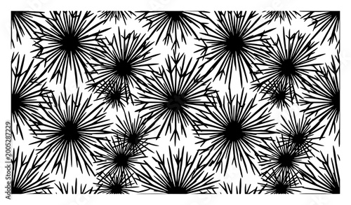 Bilde på lerret Abstract starburst pattern with sharp spiky floral elements in modern line art s
